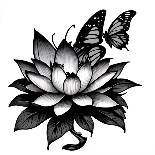 Lotus Flower And Semicolon Butterfly Surrounded
