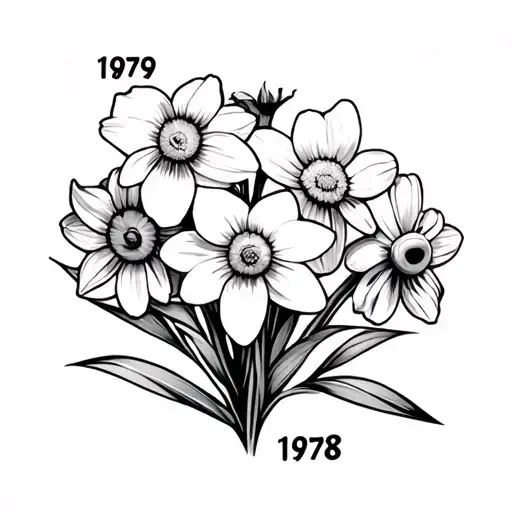 Daffodil And Daisy Little Bouquet With 1979 And 1978 On The Stem