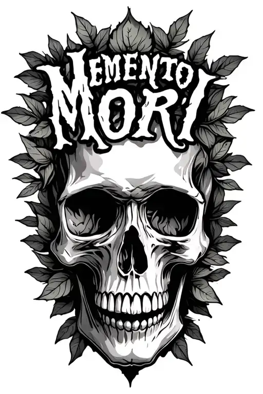 Skull Memento Mori Text With Leaves Around It