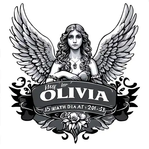 Angel Wings With Name Olivia With Date Of Birth And Date Of Death