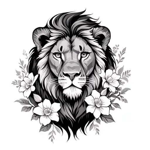 Female Lion With Flowers