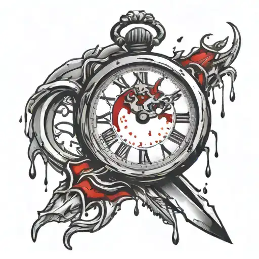 Broken Clock With Dagger Hands Dripping Blood Drops