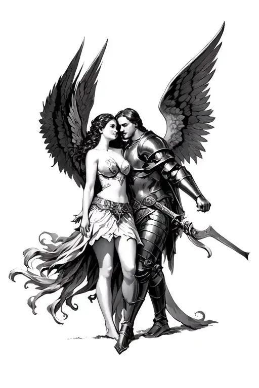 Templar Knight Angel In Love With A Fairy Woman