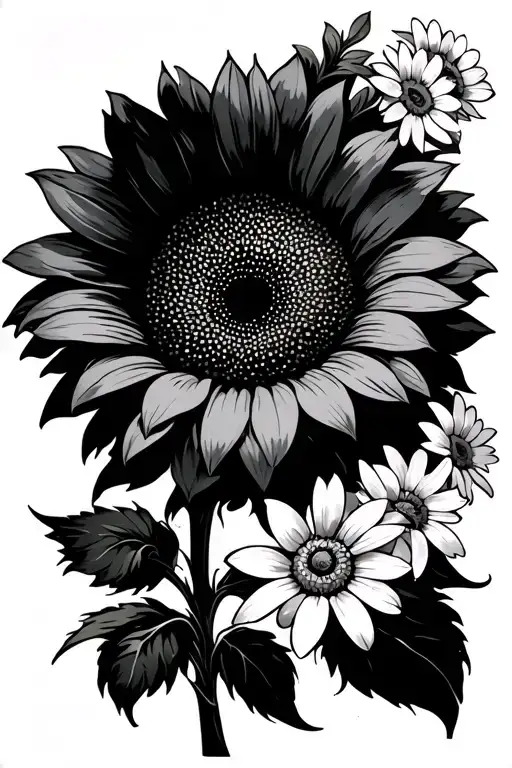 Sunflower And Daisies With Vines