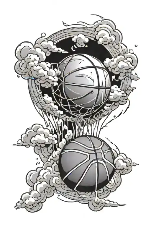 Tattoo Of A Basketball With Cloud Under And Around It