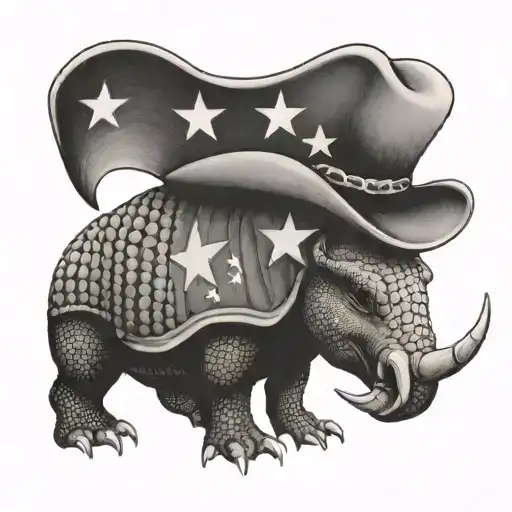 Armadillo Holding A Texas Flag With A Cowboy Hat On Its Head