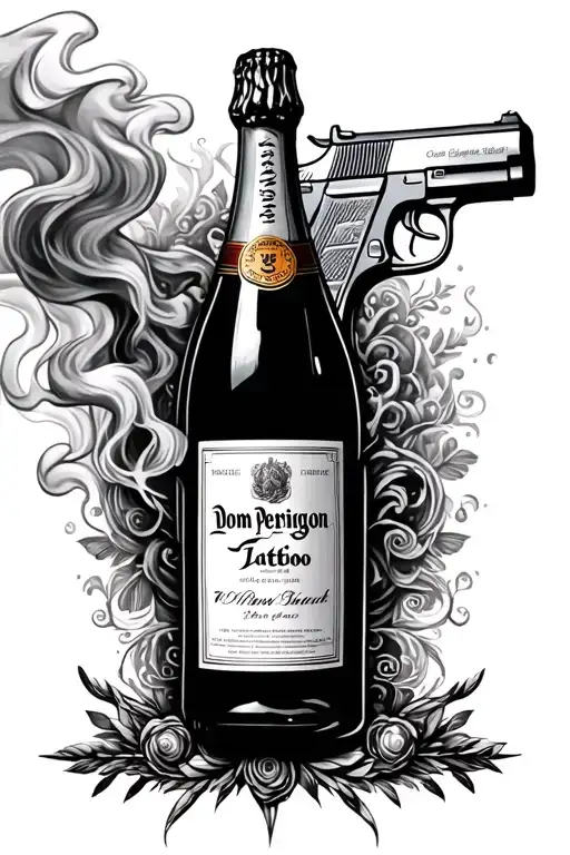 Spraying Dom Perignon Champagne Bottle And Handgun Smoking Background