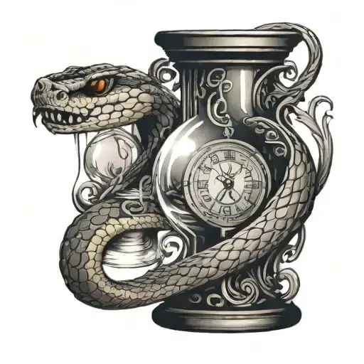 Snake Coming Out Of Hour Glass Surrounded