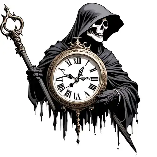 Grim Reaper Wearing A Clock Holding His Staff