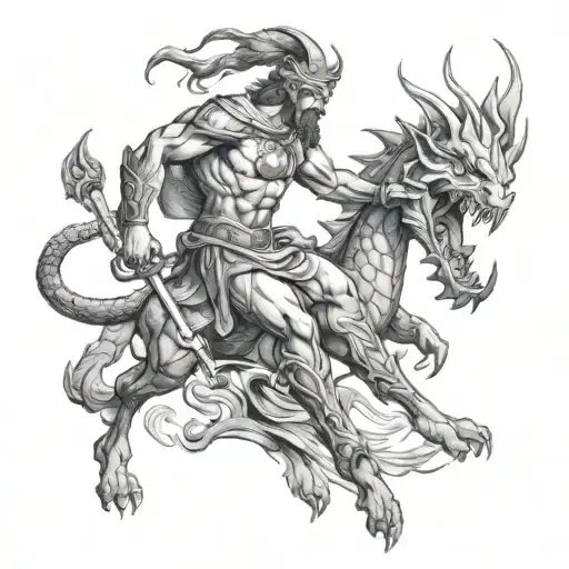 A Greek Warrior Battling A Dragon In A Gaming-inspired Setting