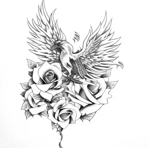 Phoenix With Roses That Are Burning