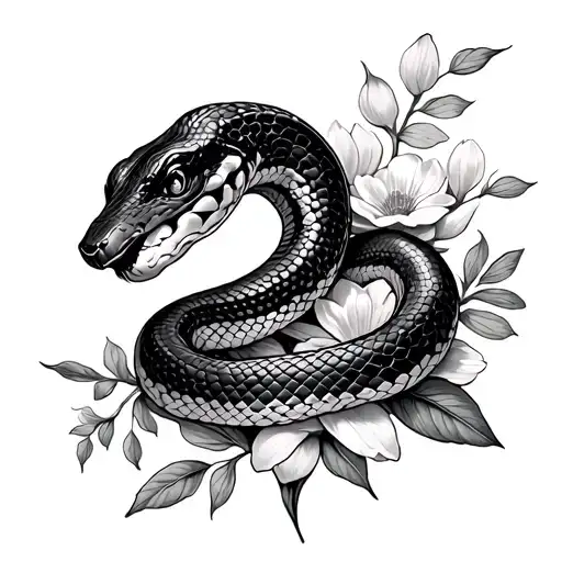 Small Snake On Flowers