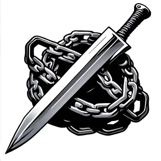 Sword Wrapped Around With Motobike Chain Wrapped