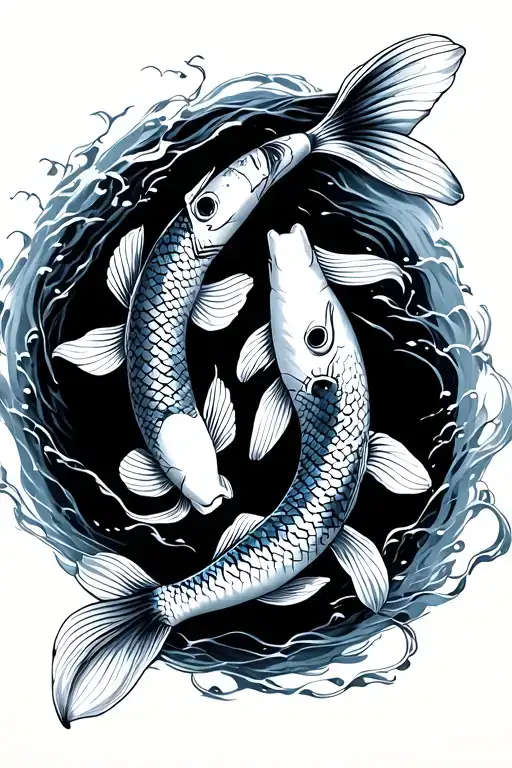 Two Koi Fish Swimming With Kaizen Symbol Incorporated