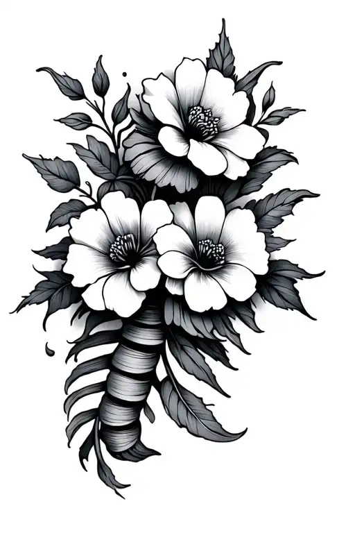 Line Tattoo Ideas Based For Nick And Spine Tattoo With Flowers