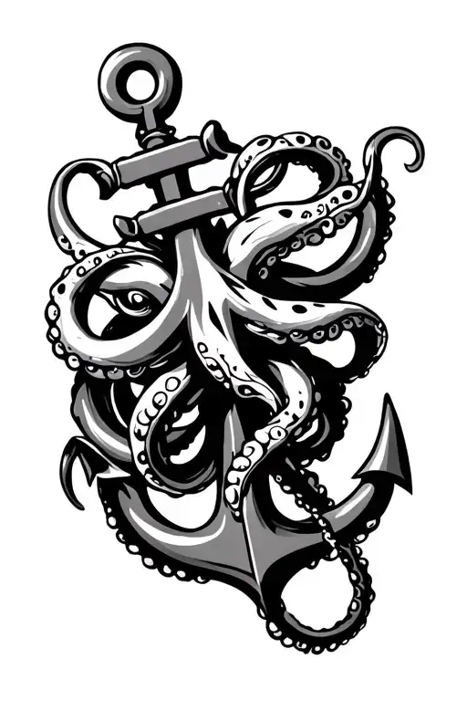 An Octopus Wrapped Around An Anchor Looking Like Tribal Symbol