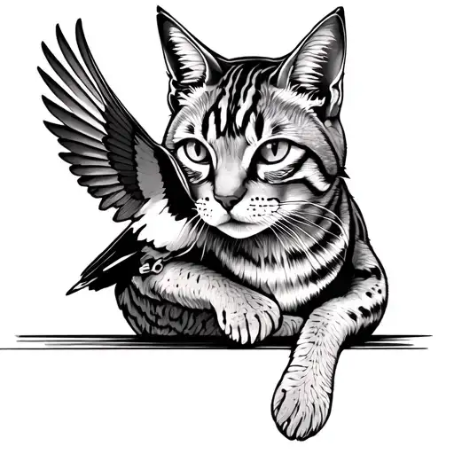 Wren Bird Lynx Cat Playing