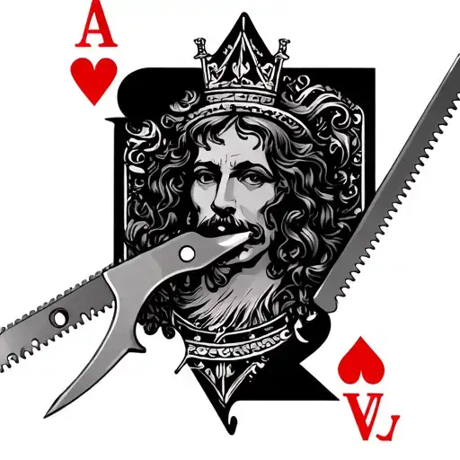 King Of Hearts Card Being Cut At The Neck With A Razor Blade