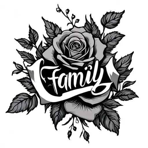 Family Word With Roses In Back