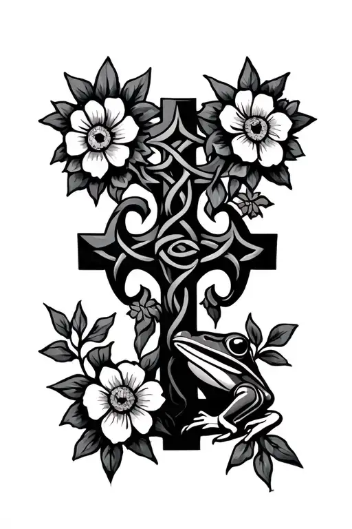 Celtic Cross And A Burial Site Frog With Flowers