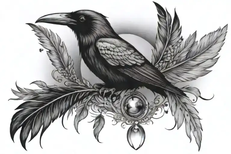 All Seeing Eyed With Raven Feather On Top