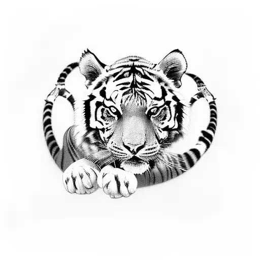 Tiger Riding A Rollerskate In Black-grey