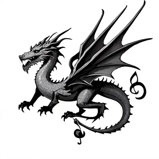 Dragon With Wings Whose Body Is Made Of A Treble Clef