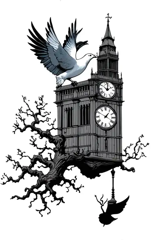 Poison Tree With Clock Tower With Dove Carrying