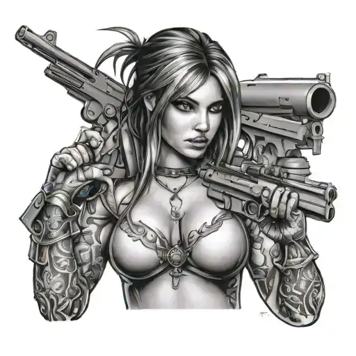Sexy Woman And Guns And Warrior