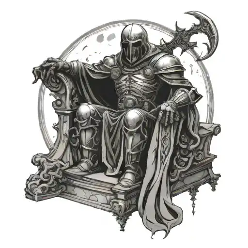 Death Knight Sitting On Throne With Moon Above