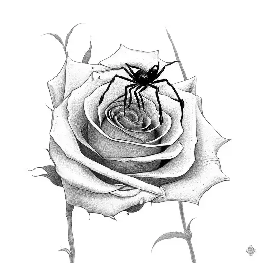 A Rose With A Spider Climbing It And Webbing On The Rose