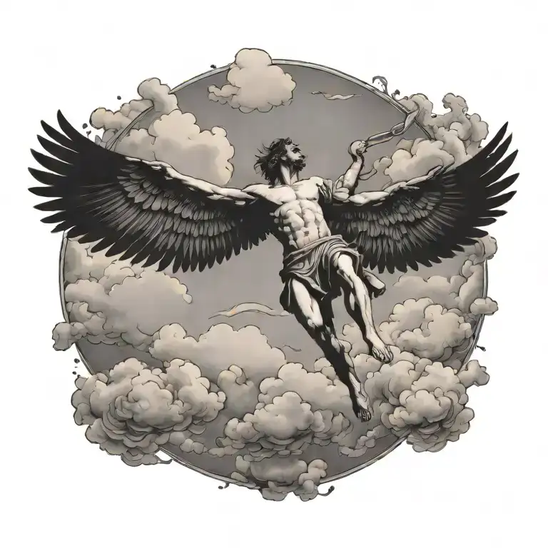 Icarus Falling From The Sky With Clouds Floating
