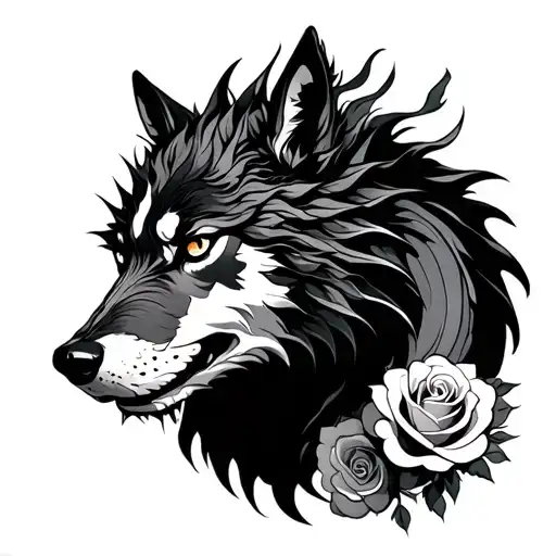 Dragon And Wolf Blended By Roses