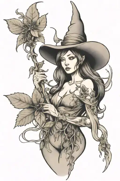 A Witch Holding 4 Prong Ginseng Plant Growing Together