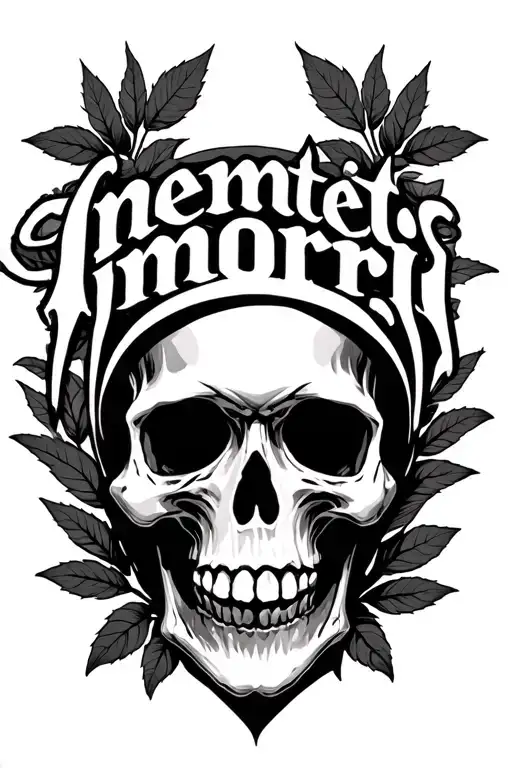 Skull Memento Mori Text With Leaves Around It