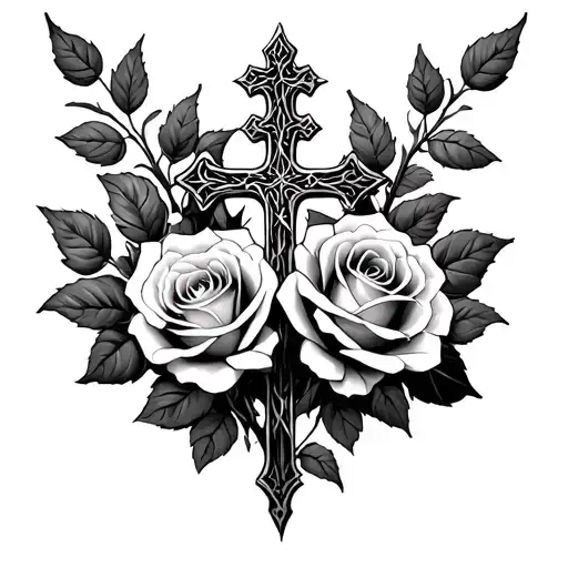 Vine Roses And Cross Gothica For Arm Sleeve Art