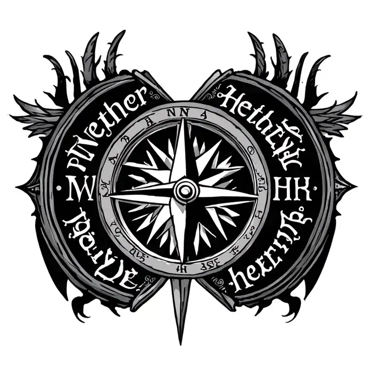 True North Compass Surrounded By Wife's Name 'Heather'