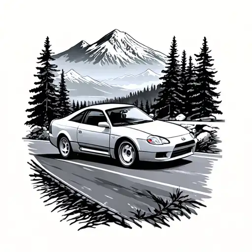 Toyota Celica 2004 On A Road With Forest And Mount Rainier Background