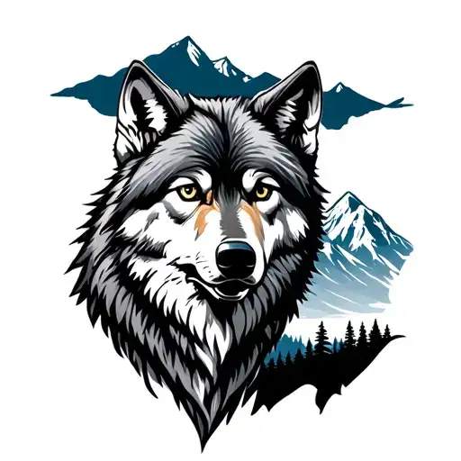 Michigan To Alaska Mountains Scene With Wolf