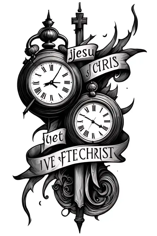 Jesus Christ Clocks Words Written Across