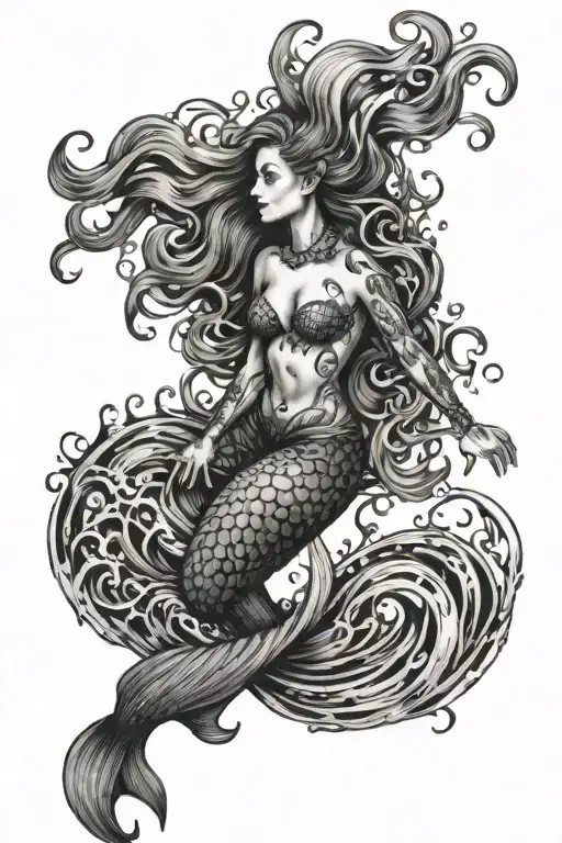 A Mermaid Surrounded By Psychedelic Ocean Waves