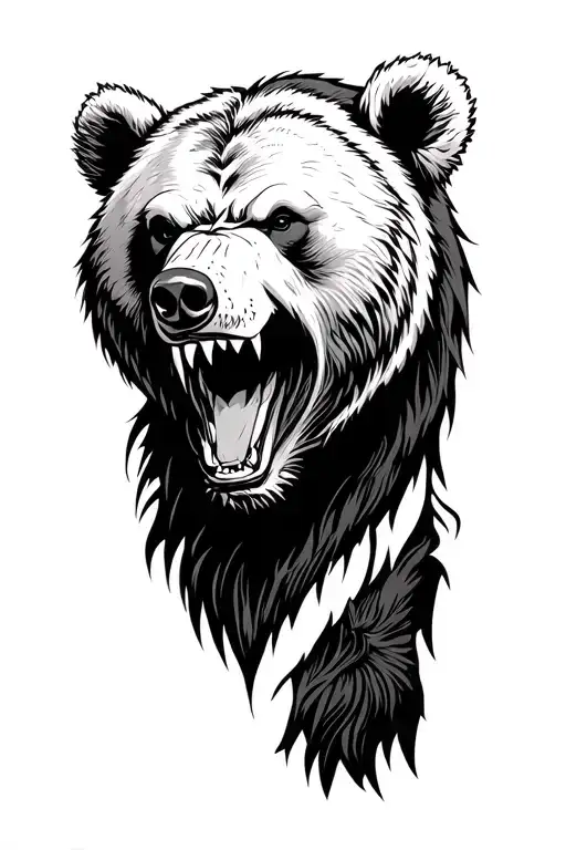 Growling Warrior Bear Portrait Style