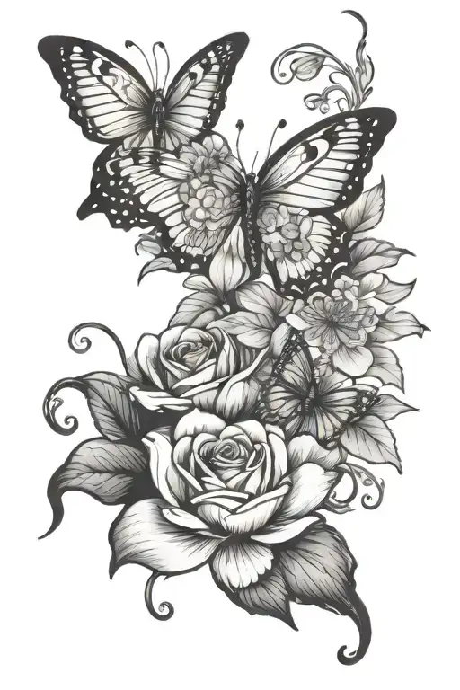 Roses Cherry Blossoms Lotus And Butterfly