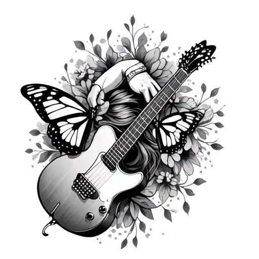 Country Guitar And Butterfly Resting Arms And Head