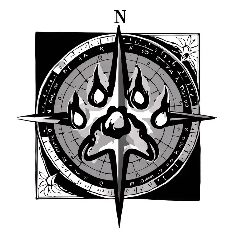 Dog Paw Print Inside Compass