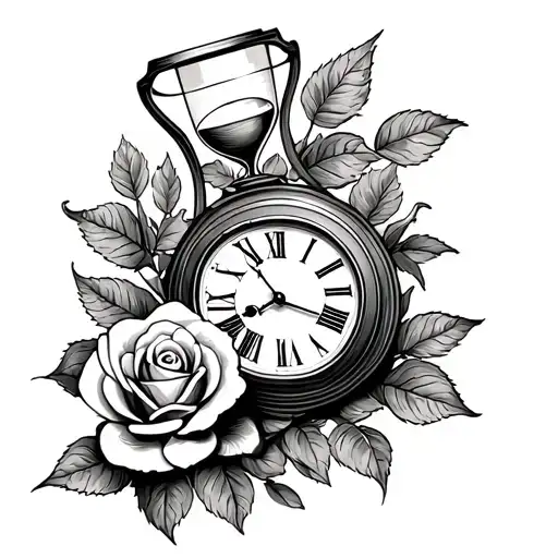 Hour Glass Clock And Money Rose