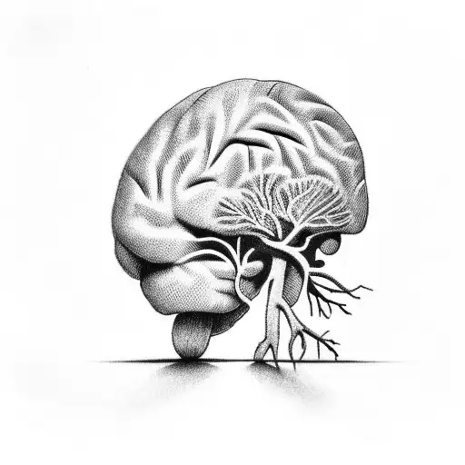 A Black And Grey Tattoo Featuring The Silhouette Of A Brain With The Brighton Skyline Within