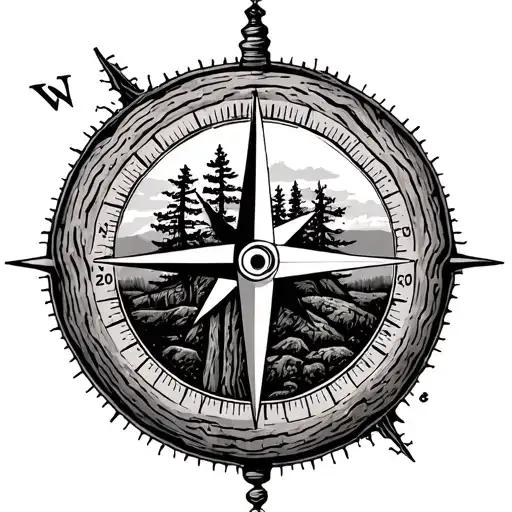 Compass With A Tree Trunk Dog Print Inside