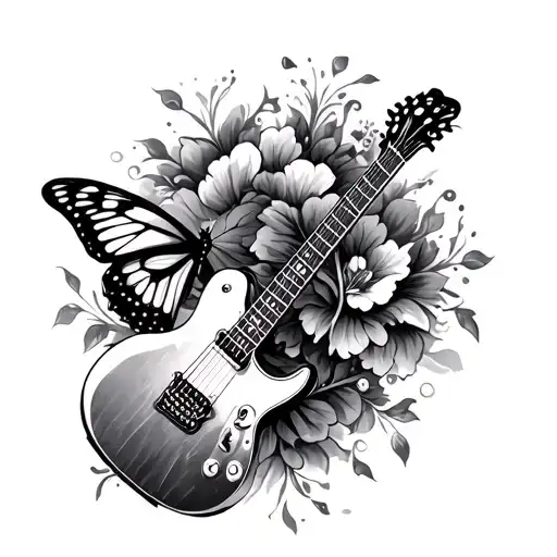 Guitar And Butterfly Resting