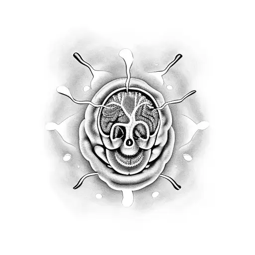 A Black-grey Tattoo Of A Brain-shaped Seashell With The Word 'Brighton' Written In Neural Pathways